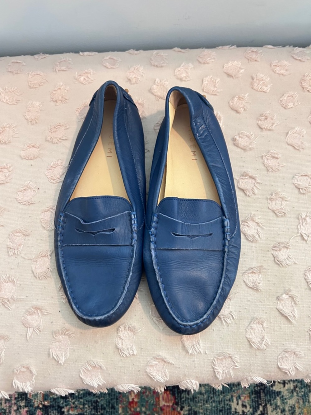 M Gemi Classic Leather Penny Loafers Royal Blue Size 40